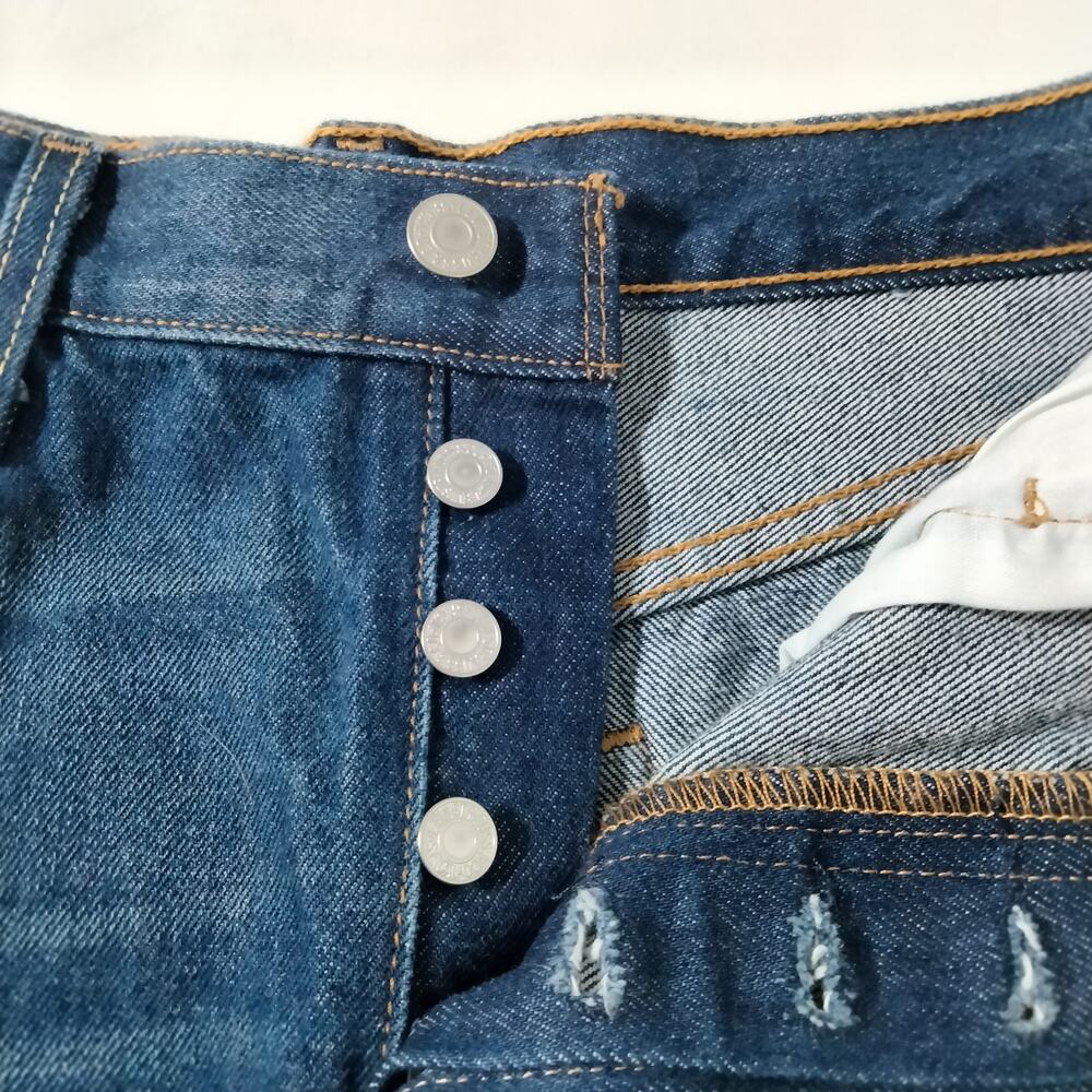 Levi's Premium 501 Sz 29 Button Fly Raw Hem Distressed Denim Jean Shorts - Picture 2 of 8